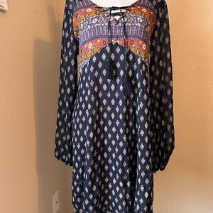Xhilaration Navy and Orange Long Sleeve Dress